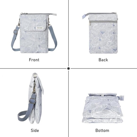 Women's Light Grey Cotton Handmade Cute Canvas Cross Body Bags Phone Purse - Picture 4 of 8